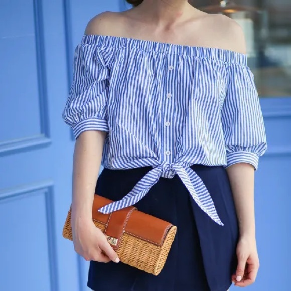 DO+BE | Blue Striped Off-Shoulder Top | size M - Picture 10 of 10